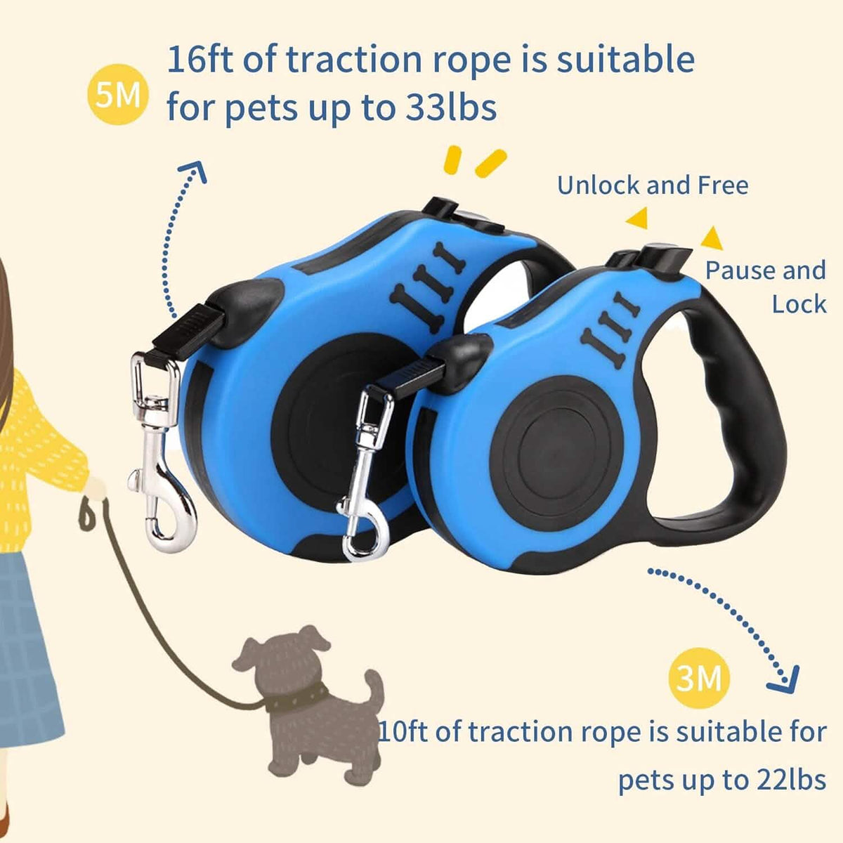 Durable Double Switch Retractable Pet Leash Pet Leashes & Harnesses - Tophatter Daily Deals