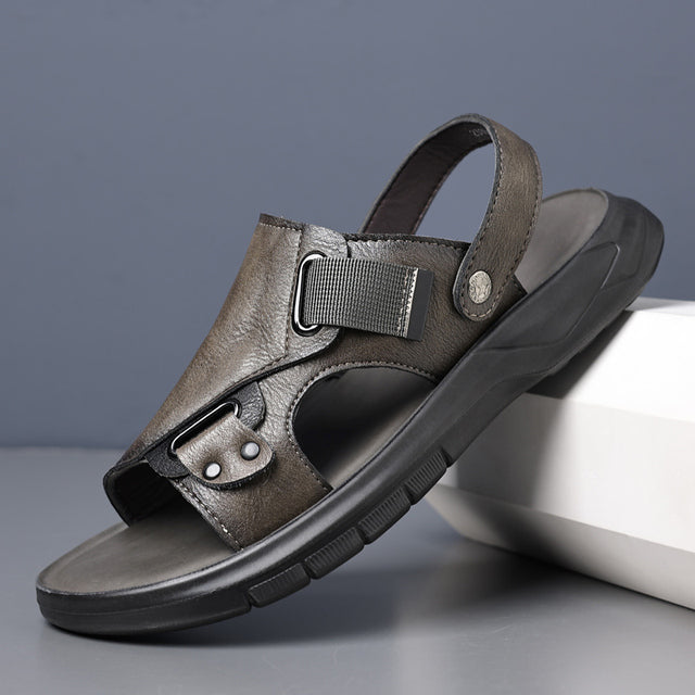 Durable Non-Slip Leather Men Sandals Khaki Men Sandals - Tophatter Daily Deals