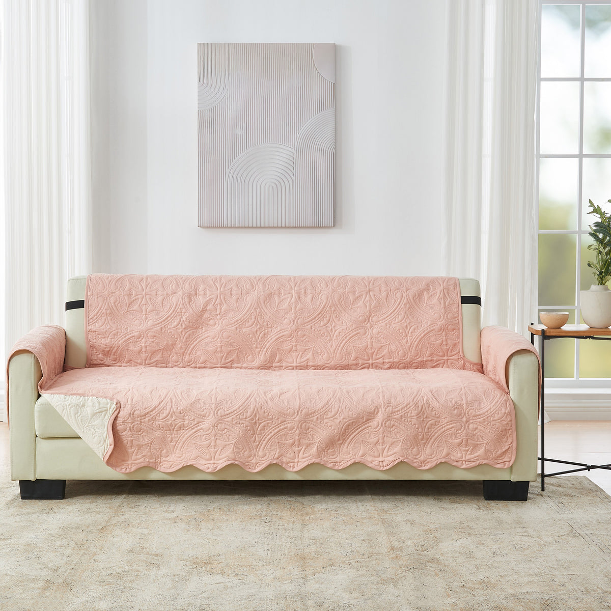 Medallion Solid Furniture Protector - Elenor Collection Sofa Dusty Rose Taupe Furniture & Decor - Tophatter Daily Deals