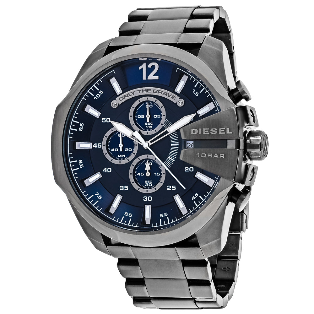 Diesel Men's Mega chief Blue Dial Watch - DZ4329 Gunmetal Watches - Tophatter Daily Deals