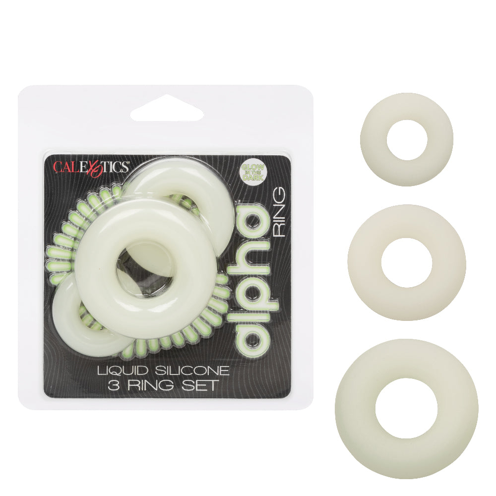 Alpha Glow-In-The-Dark Liquid Silicone 3 Ring Set in White with Multiple Sizes > Cock Ring > Sets - Tophatter Daily Deals