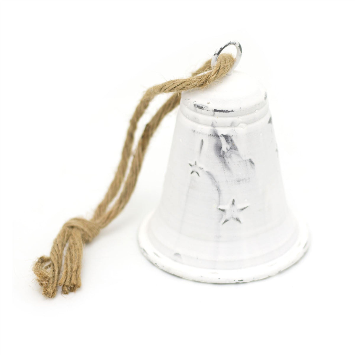 White Metal Christmas Bell Rustic Tree Decorations | Embossed Xmas Hanging Bell | Festive Jingle Bell Hanging Decorations Tree Decoration - Tophatter Daily Deals