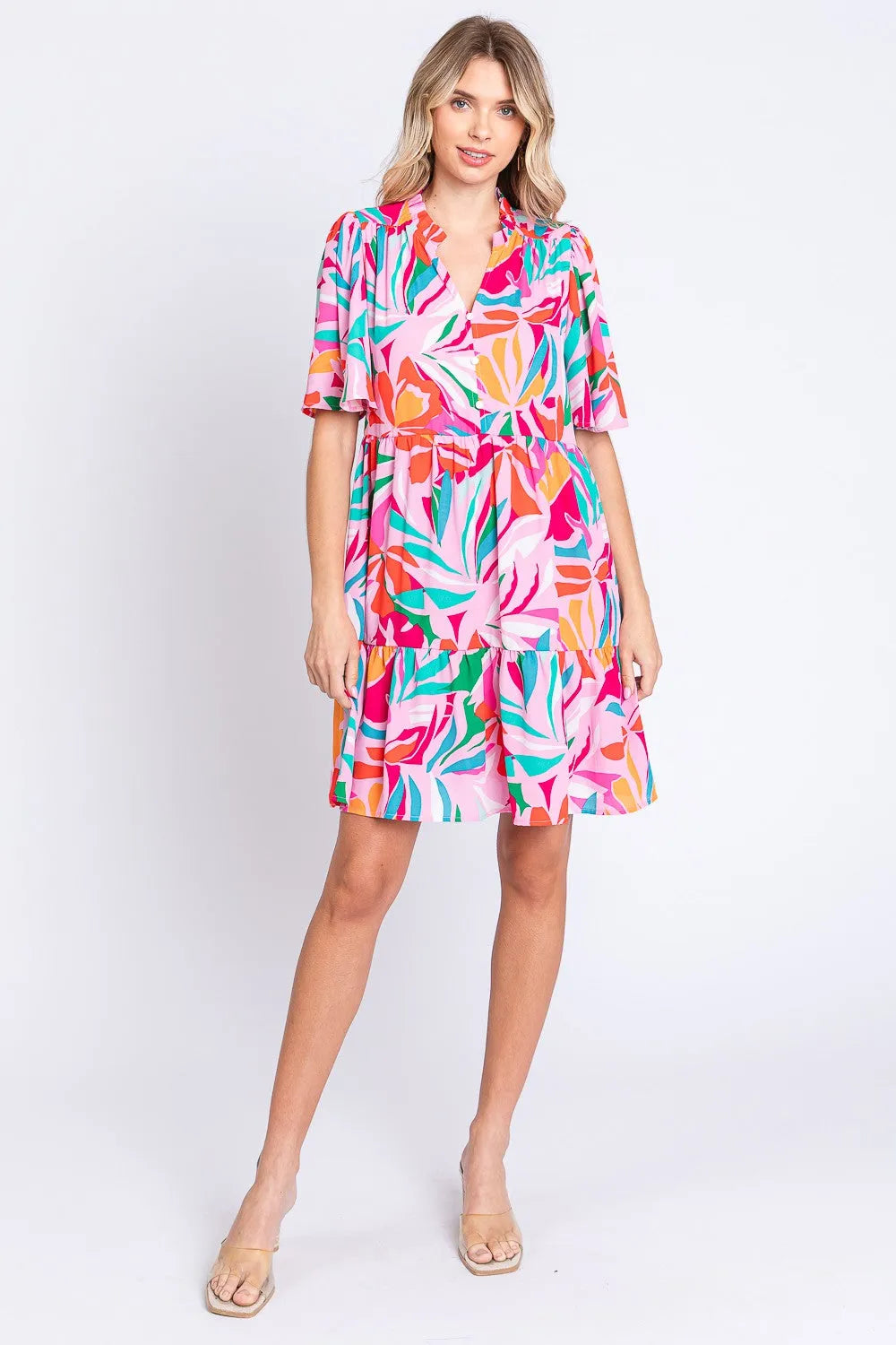 GeeGee Printed Short Sleeve Ruffle Hem Dress Casual Dresses - Tophatter Daily Deals