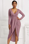 High-low Ruched Surplice Long Sleeve Dress Cocktail Dresses - Tophatter Daily Deals
