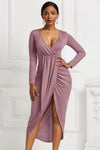 High-low Ruched Surplice Long Sleeve Dress - Tophatter Deals