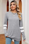 Striped Heathered Round Neck T-Shirt Light Gray Women's T-Shirts - Tophatter Daily Deals