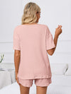 Notched Short Sleeve and Shorts Lounge Set Loungewear Sets - Tophatter Daily Deals