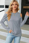 Round Neck Cold Shoulder T-Shirt Misty Blue Women's T-Shirts - Tophatter Daily Deals