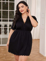 Plus Size Lace Trim Deep V Night Dress Sleep Dresses - Tophatter Daily Deals