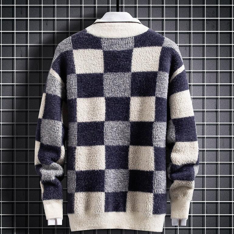 Warm Mens Crew Sweater - Checked Knit, Nylon, For Winter 3D Changing Face Moving Picture Frame - Tophatter Daily Deals