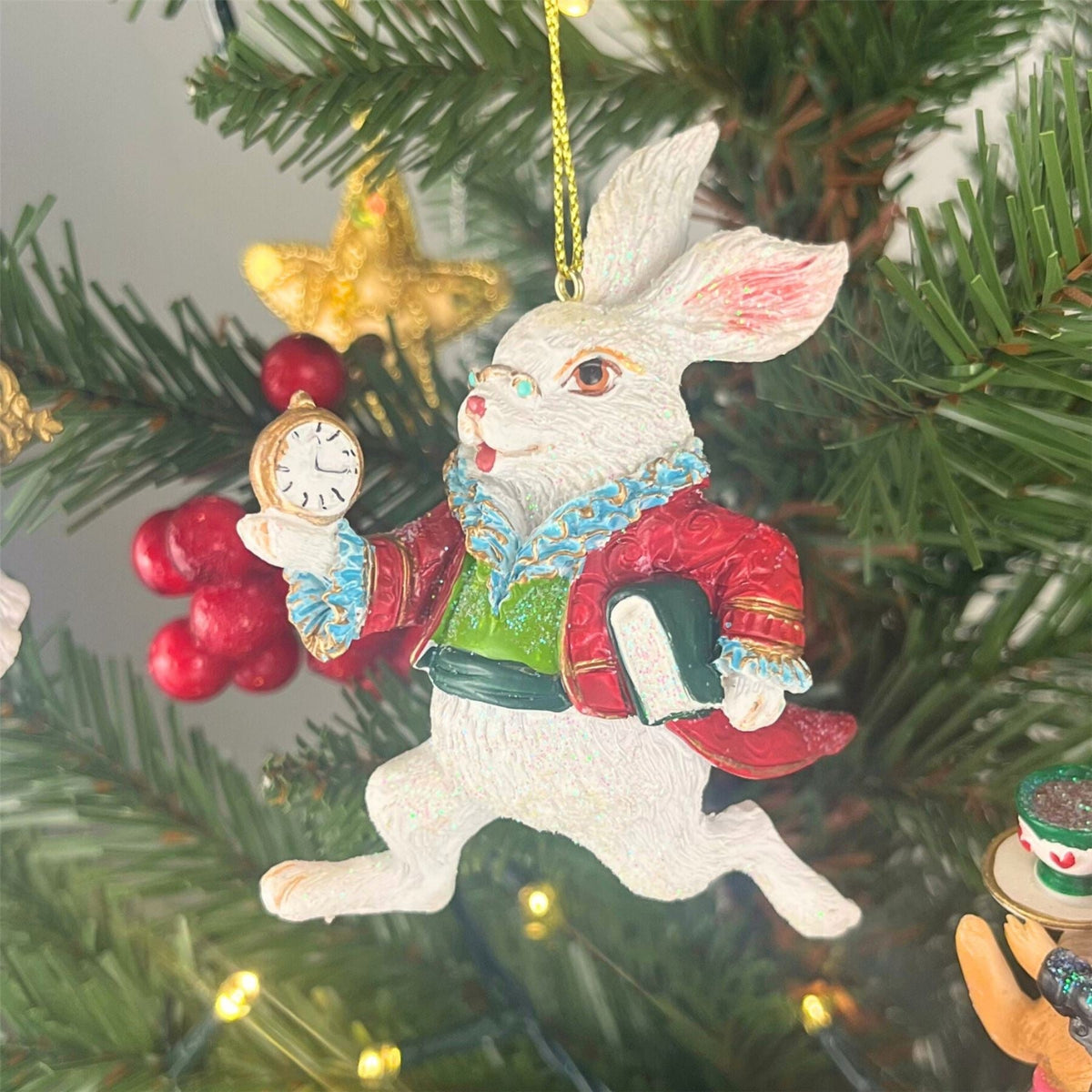 White Rabbit Christmas Bauble Alice in Wonderland Christmas Tree Ornament - 9cm Baubles - Tophatter Daily Deals