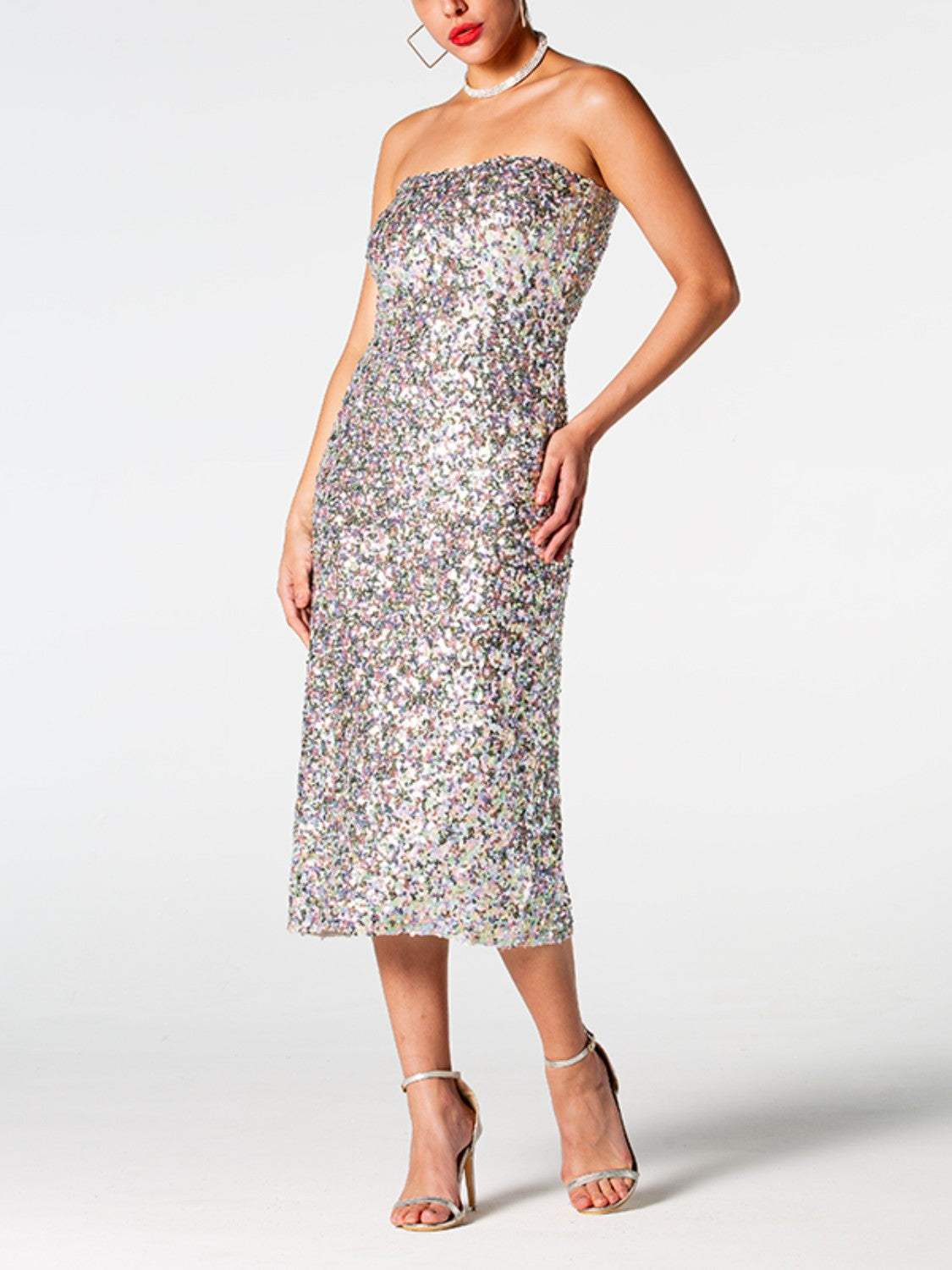 Sequin Straight Neck Midi Wrap Dress Cocktail Dresses - Tophatter Daily Deals