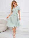 Striped Short Sleeve Tie Waist Midi Dress Casual Dresses - Tophatter Daily Deals