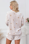 White Plush Star Pattern Long Sleeve Pullover and Shorts Lounge Set Loungewear & Sleepwear/Loungewear - Tophatter Daily Deals