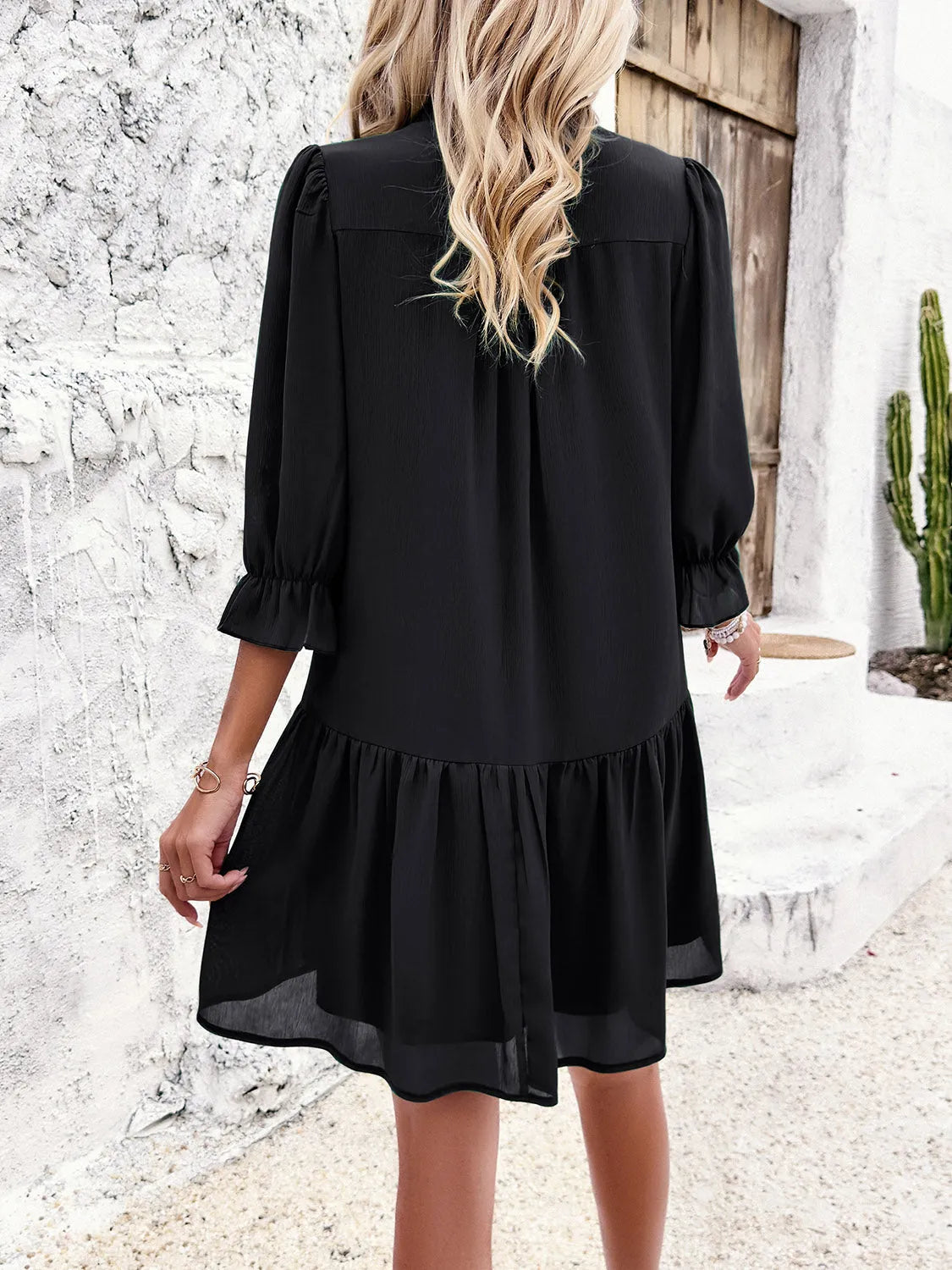 Ruched Notched Flounce Sleeve Dress Casual Dresses - Tophatter Daily Deals