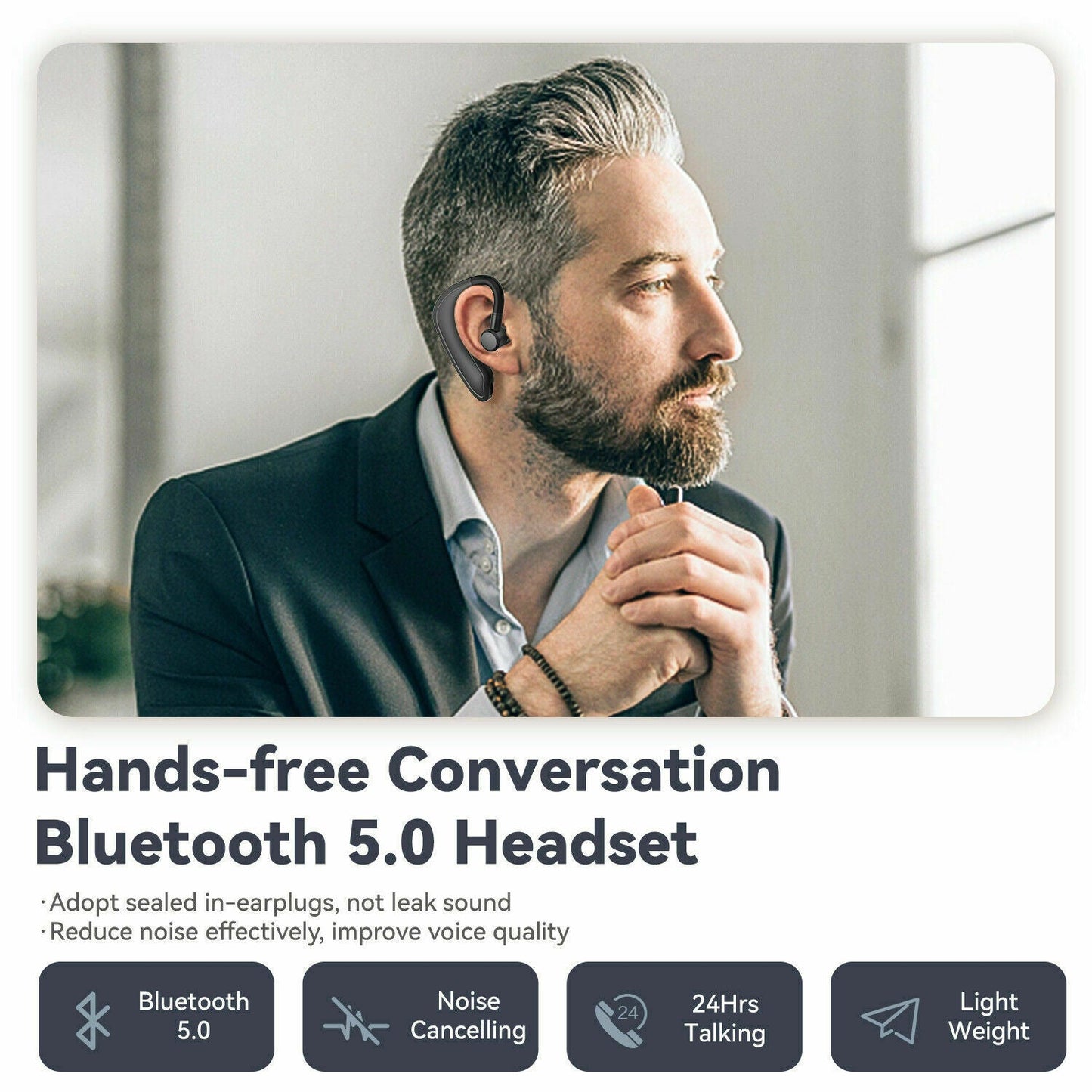 Bluetooth 5.0 Earpiece Driving Trucker Wireless Headset Earbuds Noise Cancelling 5 - Tophatter Daily Deals