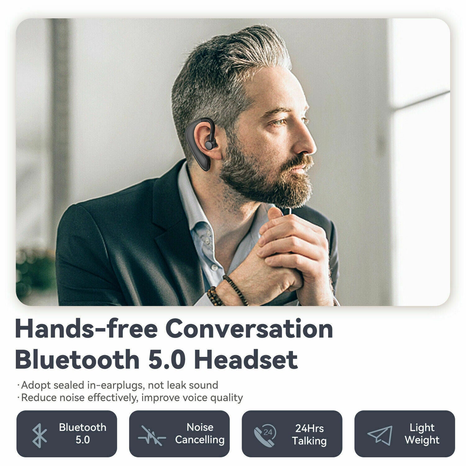 Bluetooth 5.0 Earpiece Driving Trucker Wireless Headset Earbuds Noise Cancelling 5 - Tophatter Daily Deals