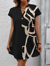 Printed Notched Short Sleeve Dress Black Casual Dresses - Tophatter Daily Deals