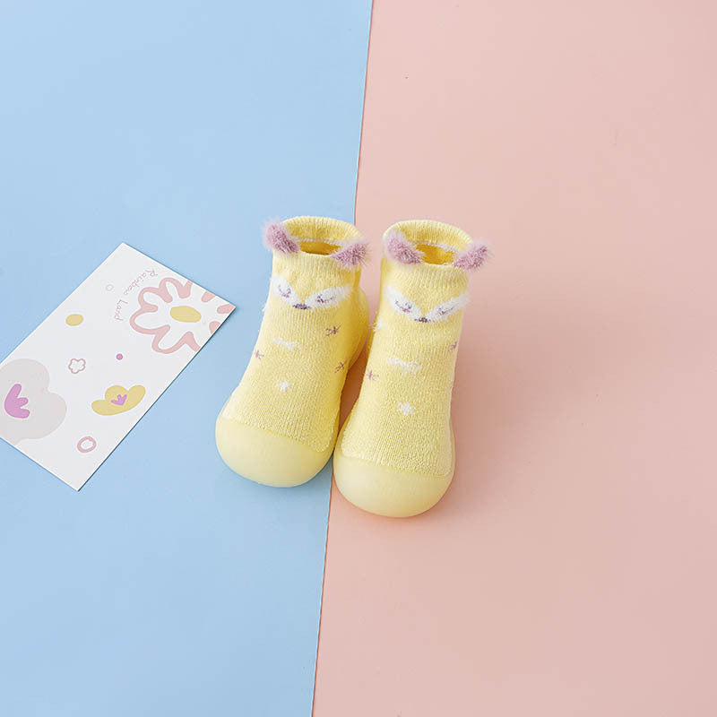 Baby Cartoon Floor Shoes Socks Indoor Soft Bottom Non-slip Toddler Shoes Yellow Fox Terry 0 - Tophatter Daily Deals