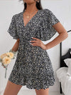 Cutout Ditsy Floral Surplice Flounce Sleeve Dress Casual Dresses - Tophatter Daily Deals