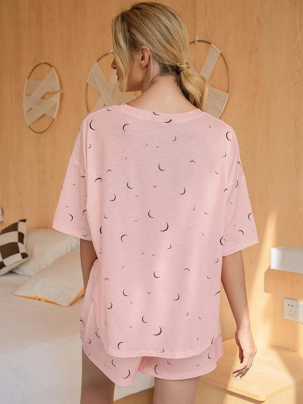 Moon Print T-Shirt and Shorts Lounge Set Loungewear Sets - Tophatter Daily Deals