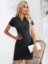 Johnny Collar Short Sleeve Bodycon Dress Casual Dresses - Tophatter Daily Deals