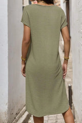 Waffle-Knit Cap Sleeve Knee Length Dress Casual Dresses - Tophatter Daily Deals
