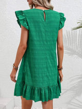 Ruffled Round Neck Cap Sleeve Mini Dress Casual Dresses - Tophatter Daily Deals