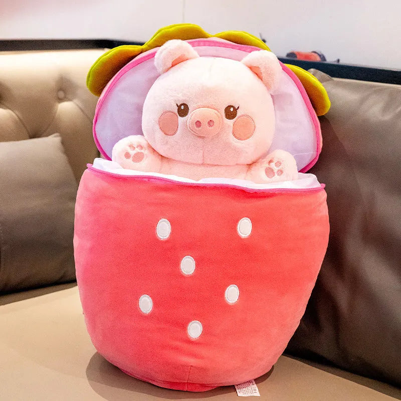 Cutee™ Hiding In Kawaii Animals Pillow Strawberry Pig Pillows - Tophatter Daily Deals