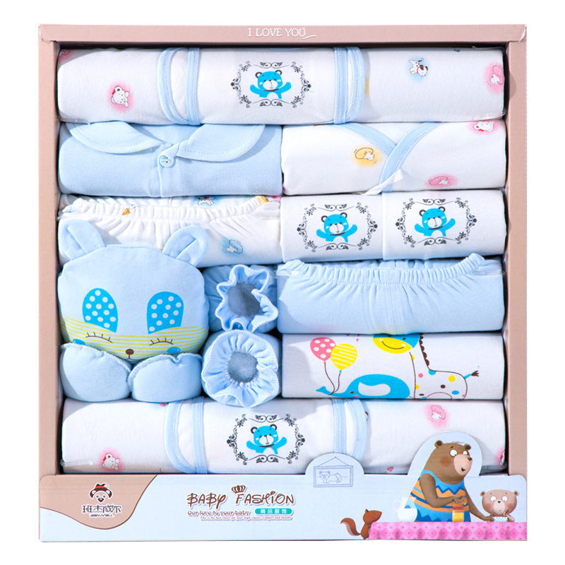 18 Piece Cotton Newborn Clothes Gift Box Set Bear Blue 59cm 0 - Tophatter Daily Deals