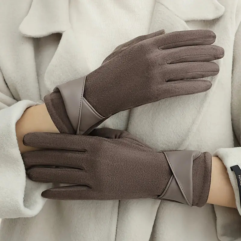 Warm Women's Winter Gloves - Faux Leather Cuff, Fleece - Tophatter Daily Deals