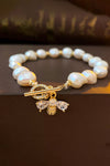 White Vintage Bee Rhinestone Baroque Pearl Bracelet Bracelets - Tophatter Daily Deals