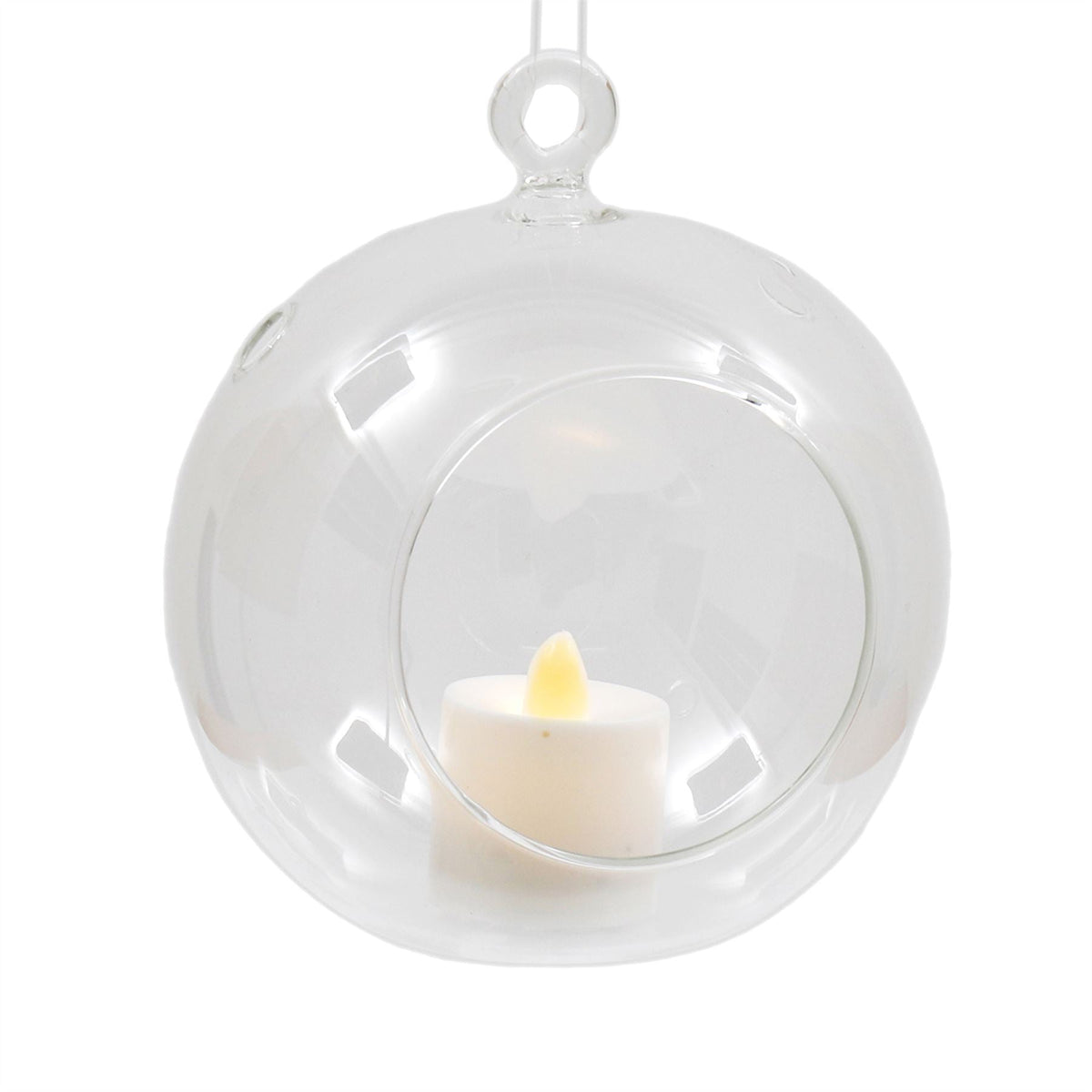 Clear Glass Bauble Tealight | Hanging Glass Ball Tea Light Holder & LED Candle LED Light - Tophatter Daily Deals
