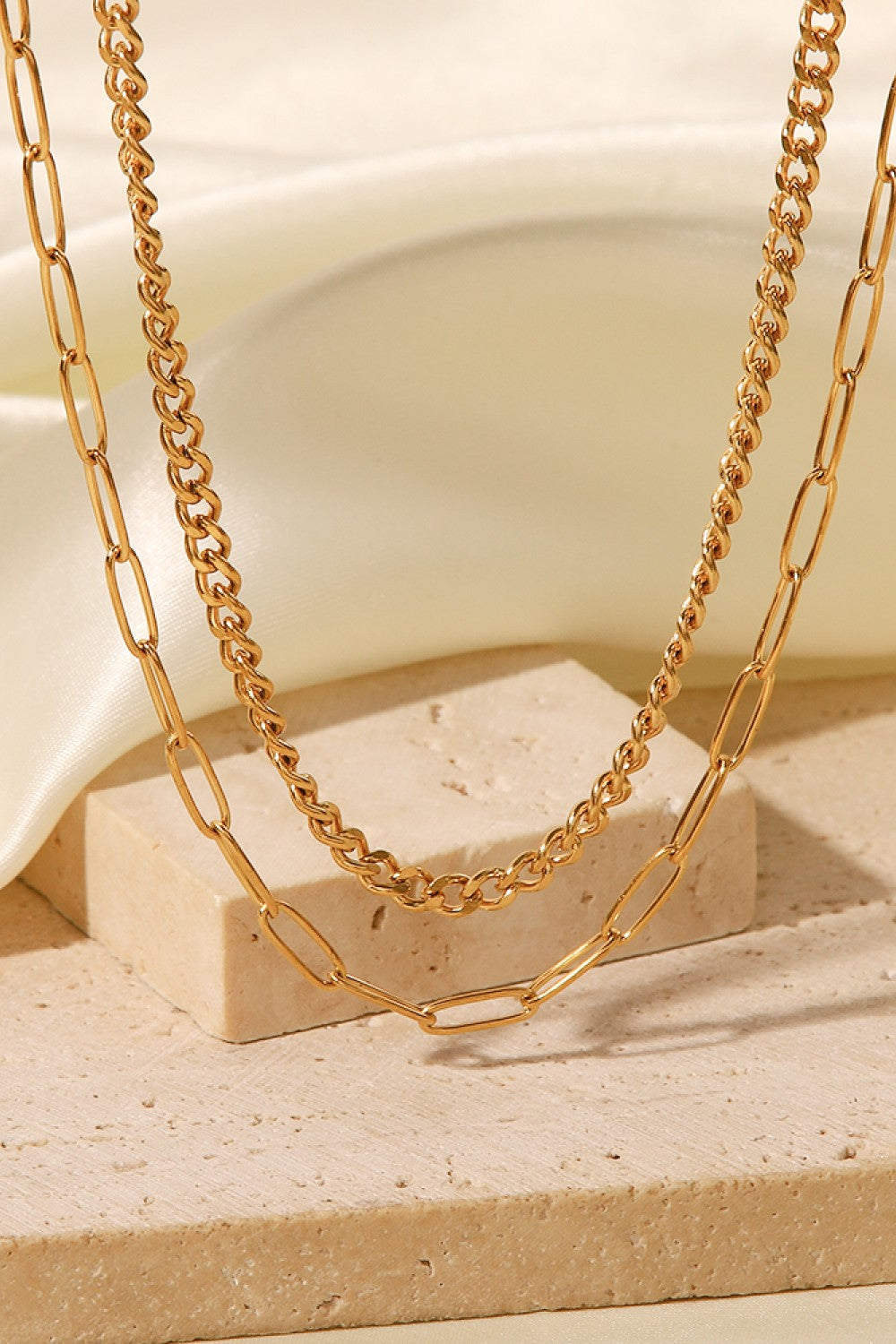 18K Gold Plated Layered Chain Necklace Necklaces - Tophatter Daily Deals