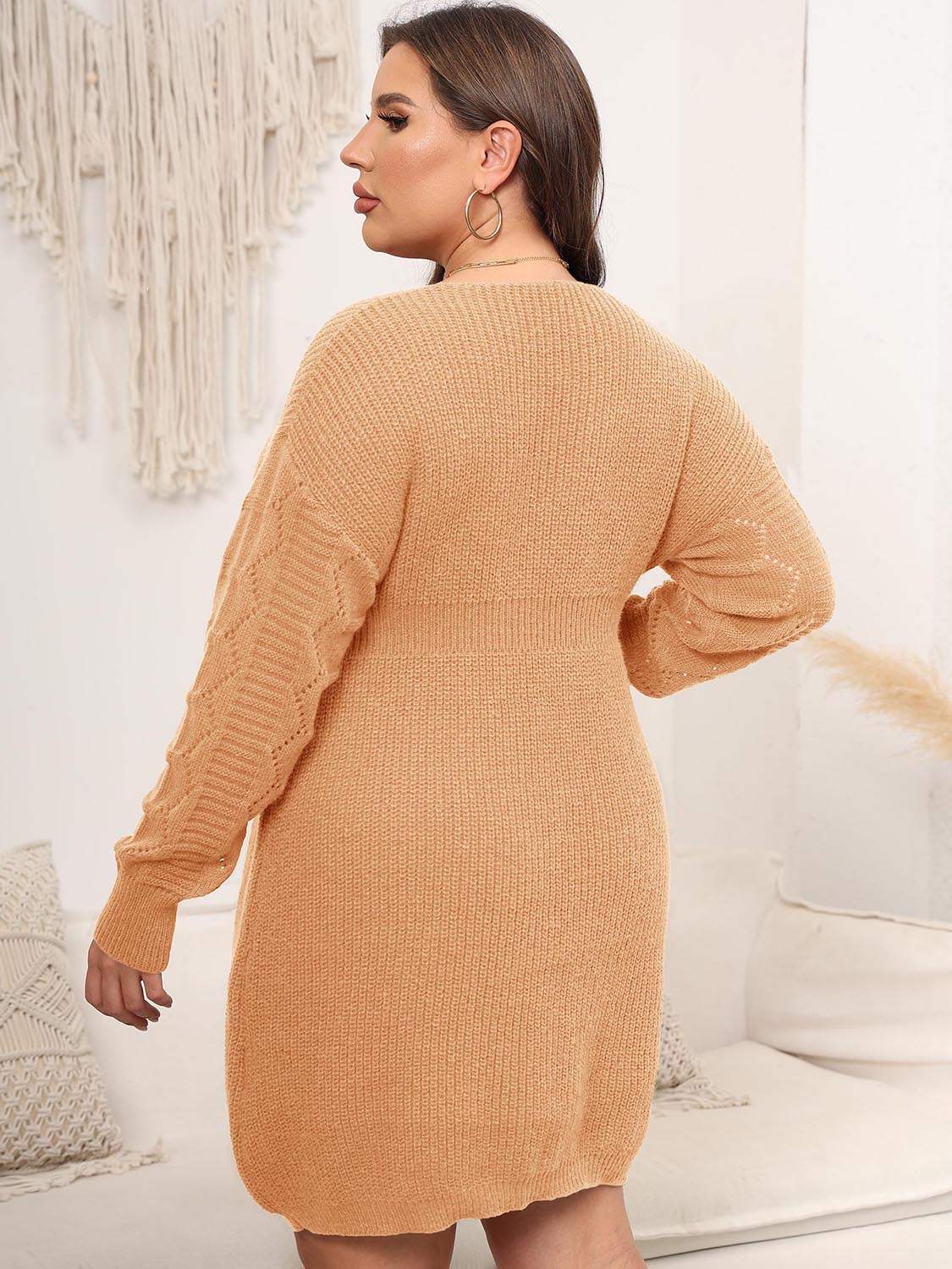 Plus Size Dropped Shoulder Long Sleeve Knit Mini Dress Casual Dresses - Tophatter Daily Deals