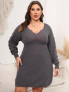 Plus Size Dropped Shoulder Long Sleeve Knit Mini Dress Casual Dresses - Tophatter Daily Deals