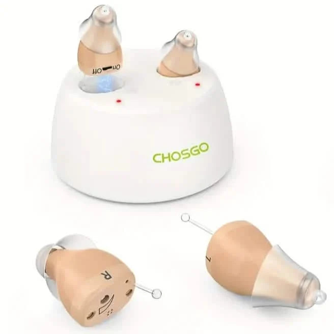 Rechargeable Hearing Aids – Invisible In-Ear, Noise Reduction, Volume Control Beige In-Ear Headphones - Tophatter Daily Deals