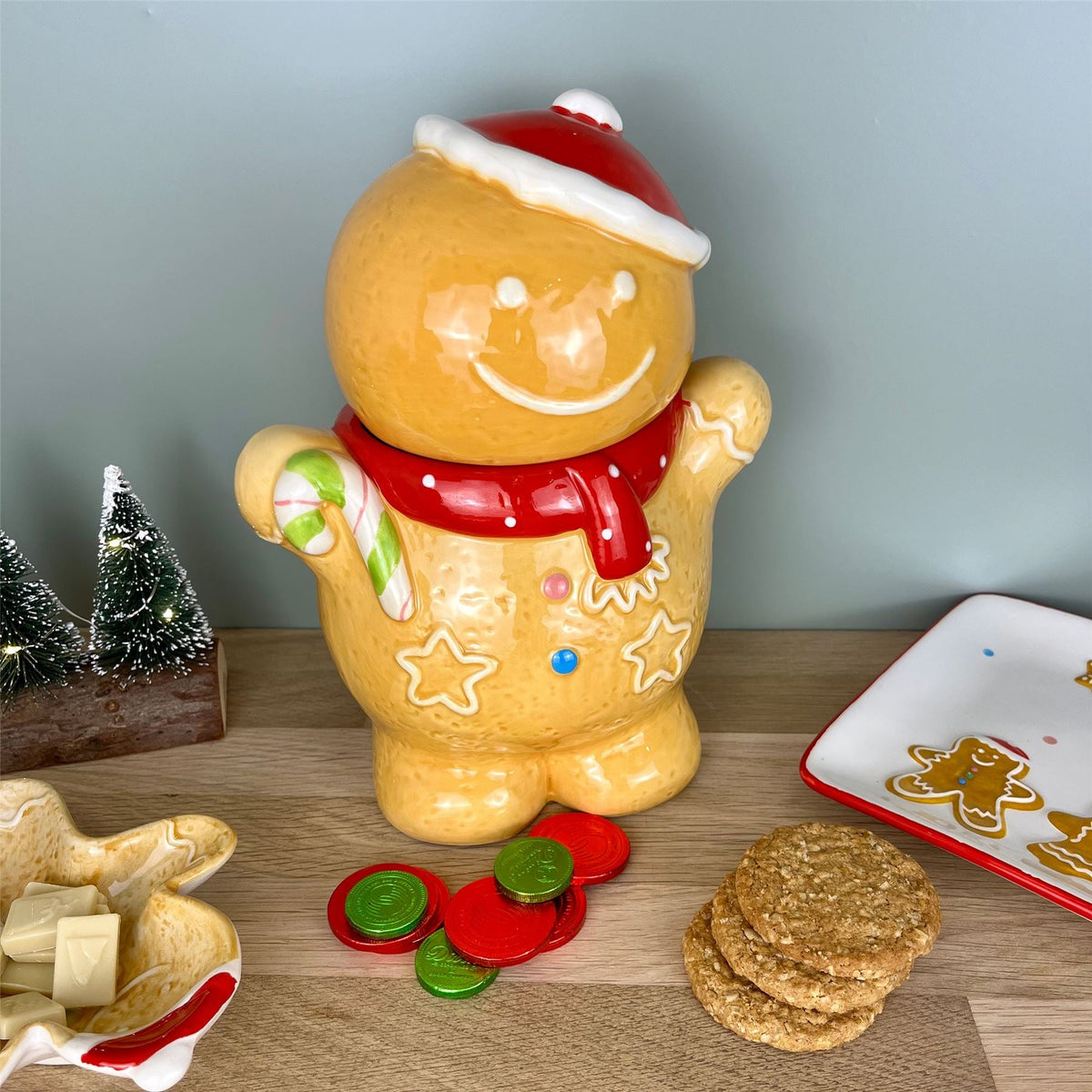 Christmas Gingerbread Storage Jar Ceramic Gingerbread Cookie Jar Biscuit Barrel - Boy Jar - Tophatter Daily Deals