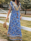 Slit Printed V-Neck Half Sleeve Maxi Dress Casual Dresses - Tophatter Daily Deals