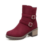 Belt Buckle Round Head Side Zipper Warm Small Size 40-45 Low Boots Wine red 0 - Tophatter Daily Deals
