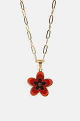 Flower Pendant Stainless Steel Necklace Deep Red One Size Necklaces - Tophatter Daily Deals
