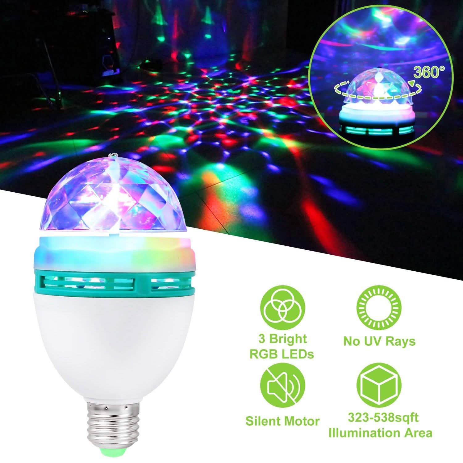 E27 3W Rotating RGB LED Light Bulb Indoor Lighting - Tophatter Daily Deals