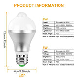 E27 Motion Sensor Light Bulb 1000LM 6500K Dust to Dawn Automatic Outdoor Lighting - Tophatter Daily Deals