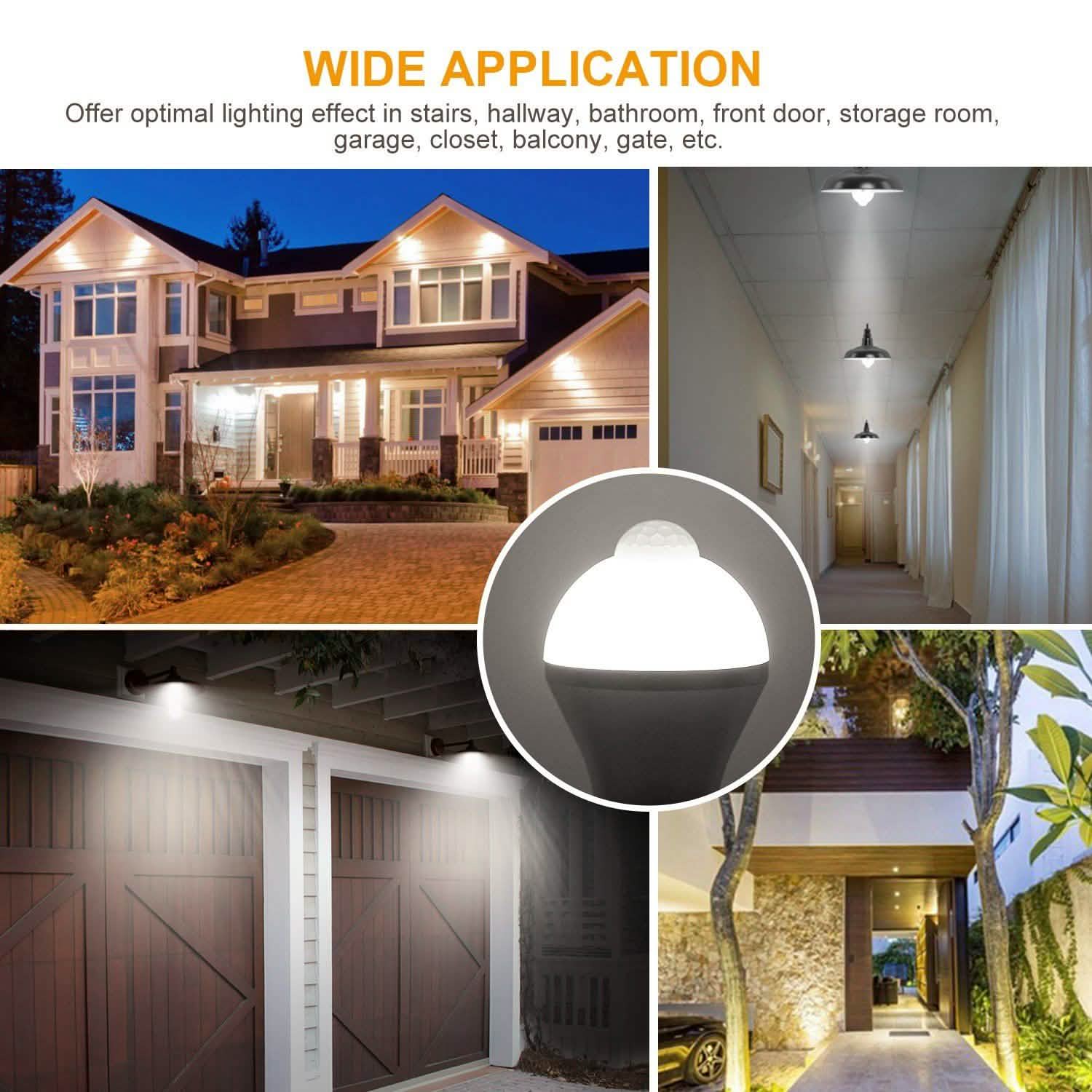 E27 Motion Sensor Light Bulb 1000LM 6500K Dust to Dawn Automatic Outdoor Lighting - Tophatter Daily Deals