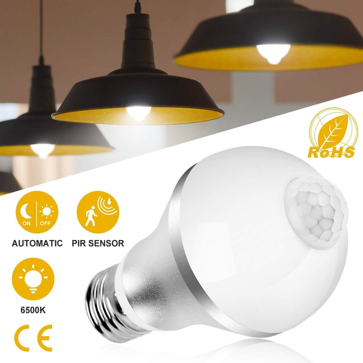 E27 Motion Sensor Light Bulb 1000LM 6500K Dust to Dawn Automatic Outdoor Lighting - Tophatter Daily Deals