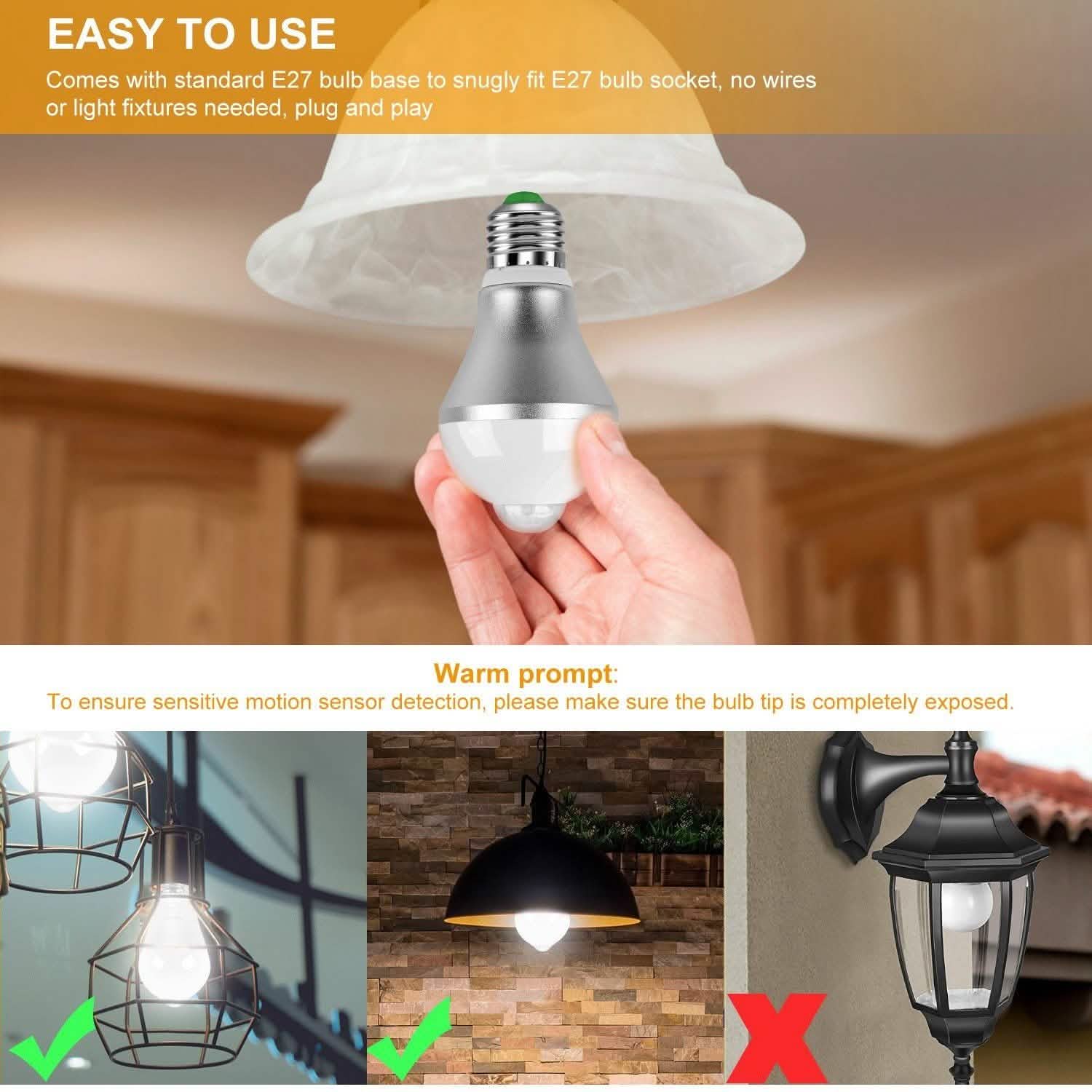 E27 Motion Sensor Light Bulb 1000LM 6500K Dust to Dawn Automatic Outdoor Lighting - Tophatter Daily Deals