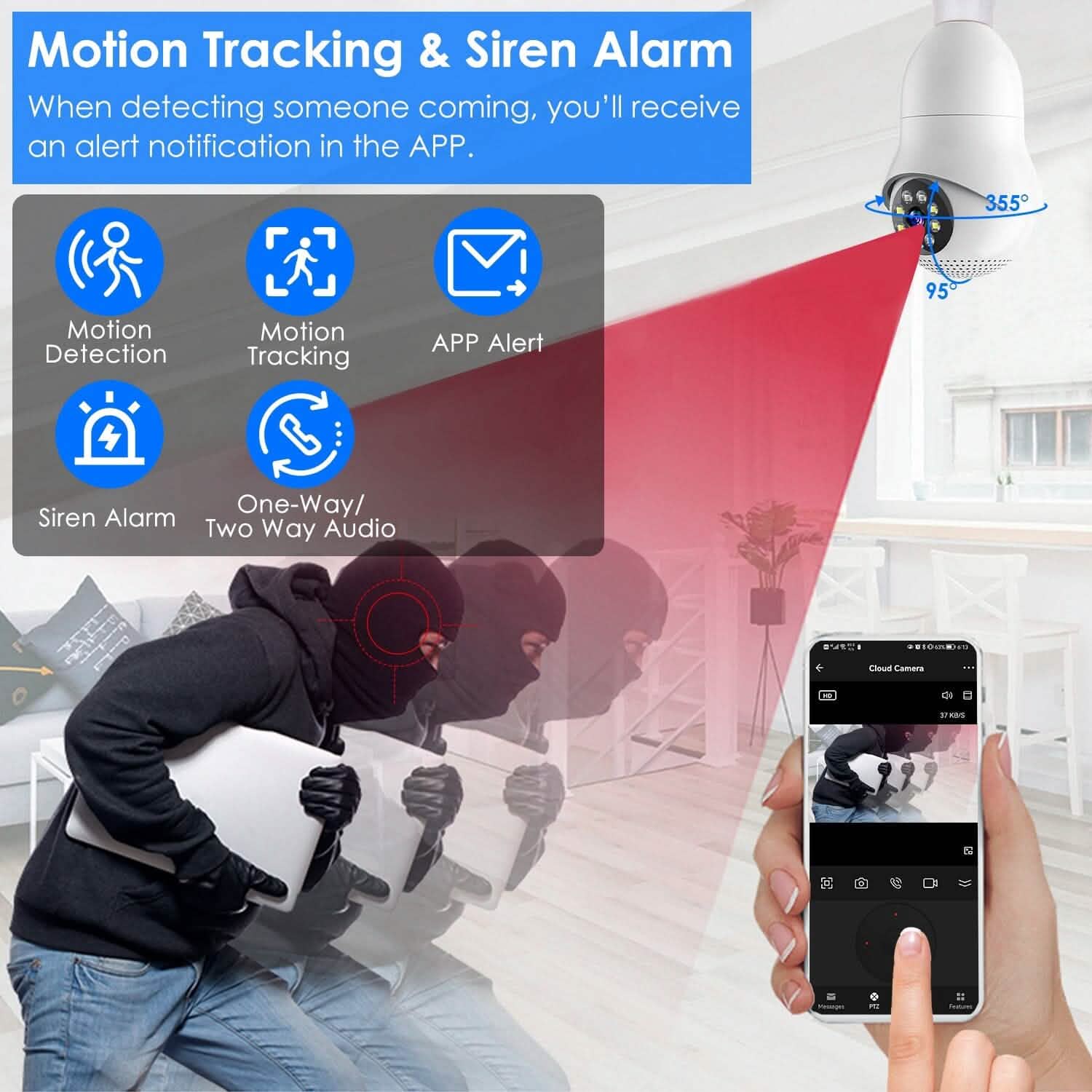 E27 WiFi Bulb Camera 1080P FHD WiFi IP Pan Tilt Security Surveillance Camera Smart Home & Security - Tophatter Daily Deals