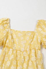 Printed Square Neck Puff Sleeve Mini Dress Casual Dresses - Tophatter Daily Deals