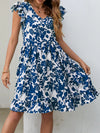 Floral V-Neck Flutter Sleeve Dress Casual Dresses - Tophatter Daily Deals