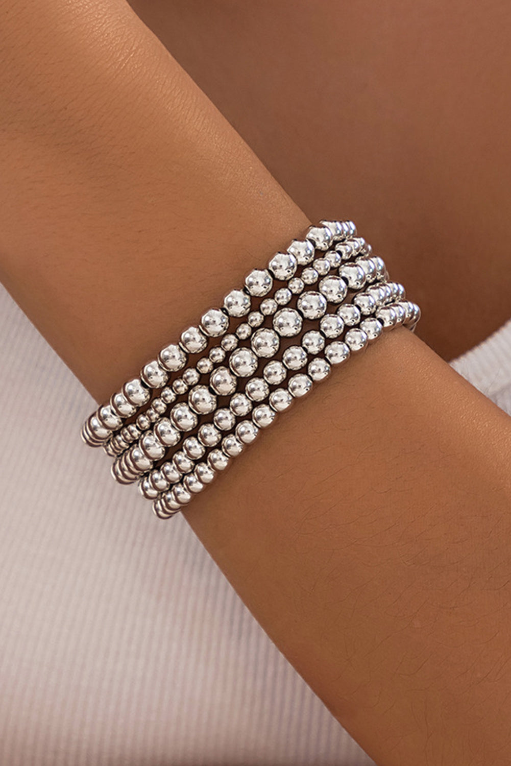 Silvery 5pcs Solid Color Beaded Bracelet Set Bracelets - Tophatter Daily Deals